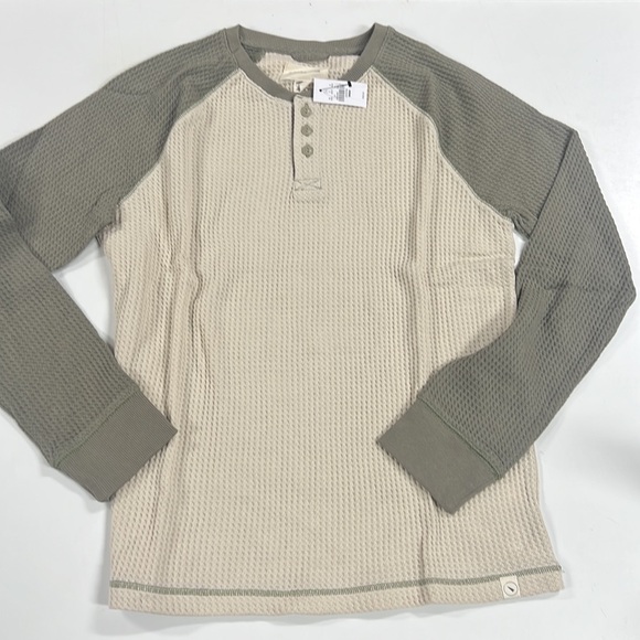 UpWest Cozy Up Waffle Henley T-Shirt Cream Olive NWT UW6 - Picture 2 of 4
